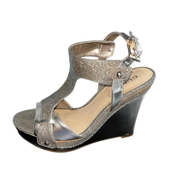 GUESS Women's Silver Wedge Sandals 9.5 - Picture 1 of 9